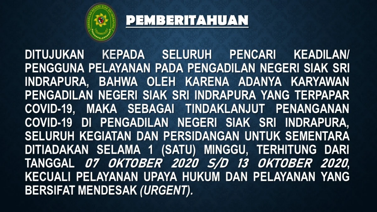 Pemberitahuan Penghentian Sementara Kegiatan Perkantoran Dalam Rangka Mencegah Penyebaran Wabah Covid-19